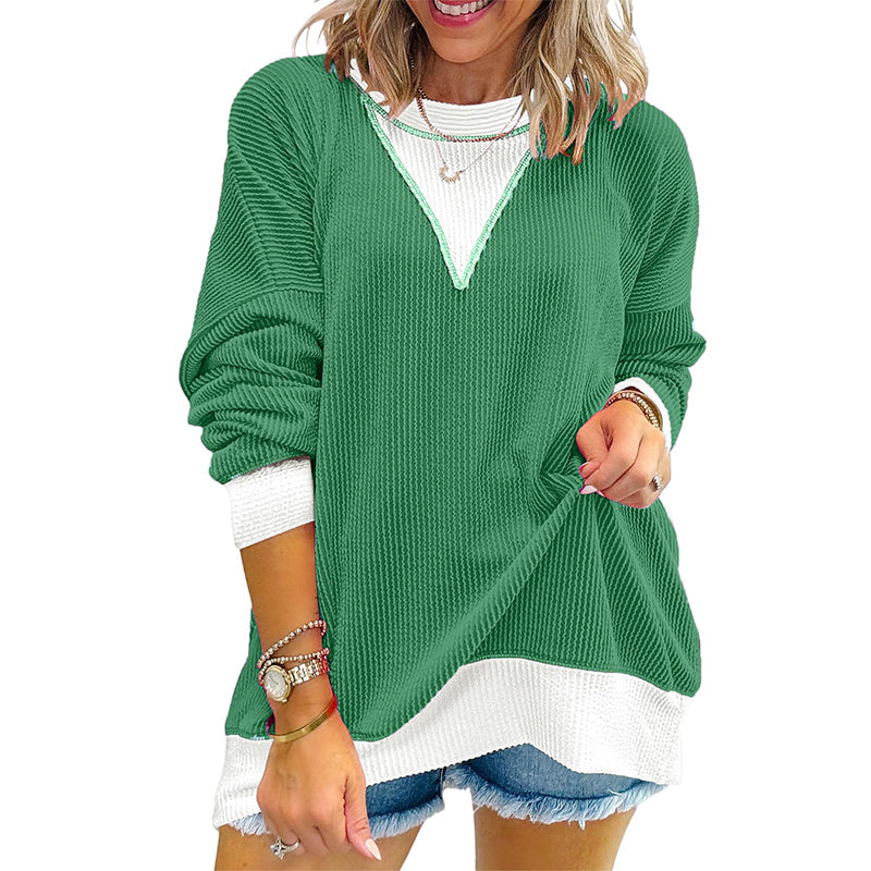 📢📢50%Rabatt!!!🍁Neue Herbstkollektion – Damen Lässiges Colorblock Rundhals-Top