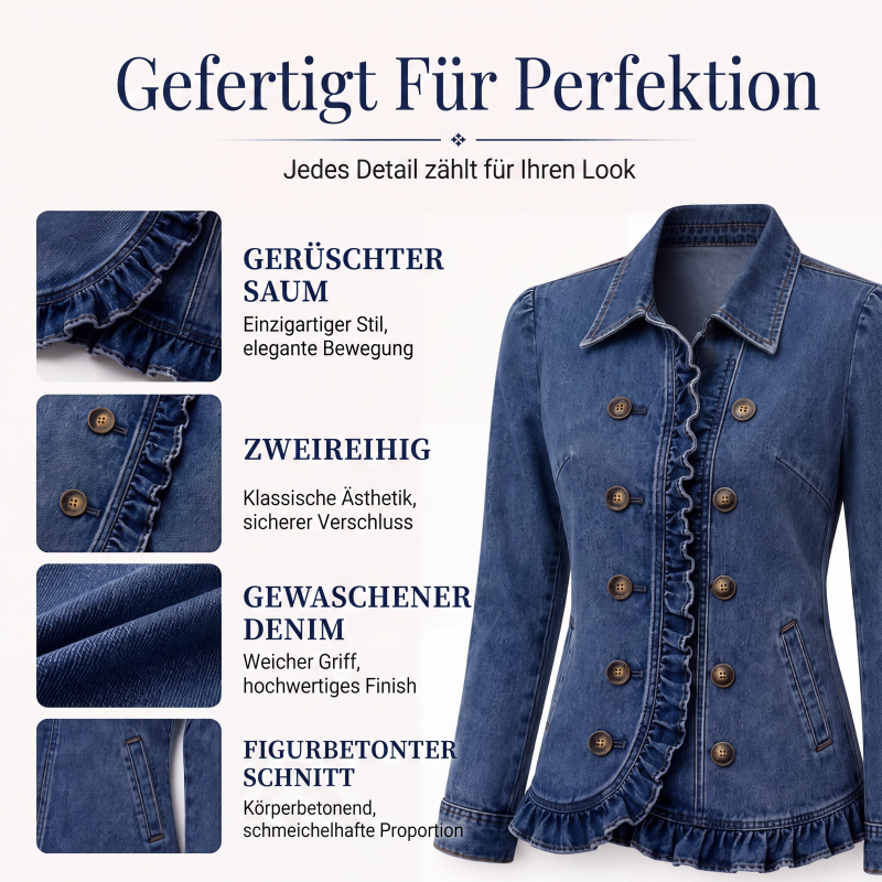 📢🎉50%Rabatt!!!🛍️✨Jeansjacke für Damen – Doppeltreihig, mit Rüschen & femininem Touch | Perfekt für Alltag, Freizeit & die Übergangszeit – Jetzt -50%!