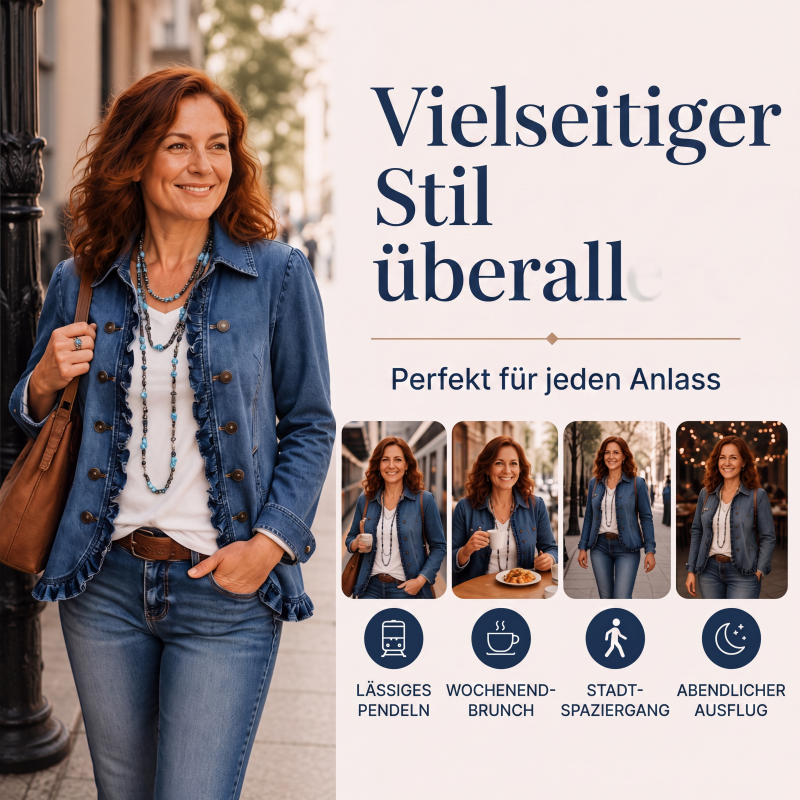 📢🎉50%Rabatt!!!🛍️✨Jeansjacke für Damen – Doppeltreihig, mit Rüschen & femininem Touch | Perfekt für Alltag, Freizeit & die Übergangszeit – Jetzt -50%!