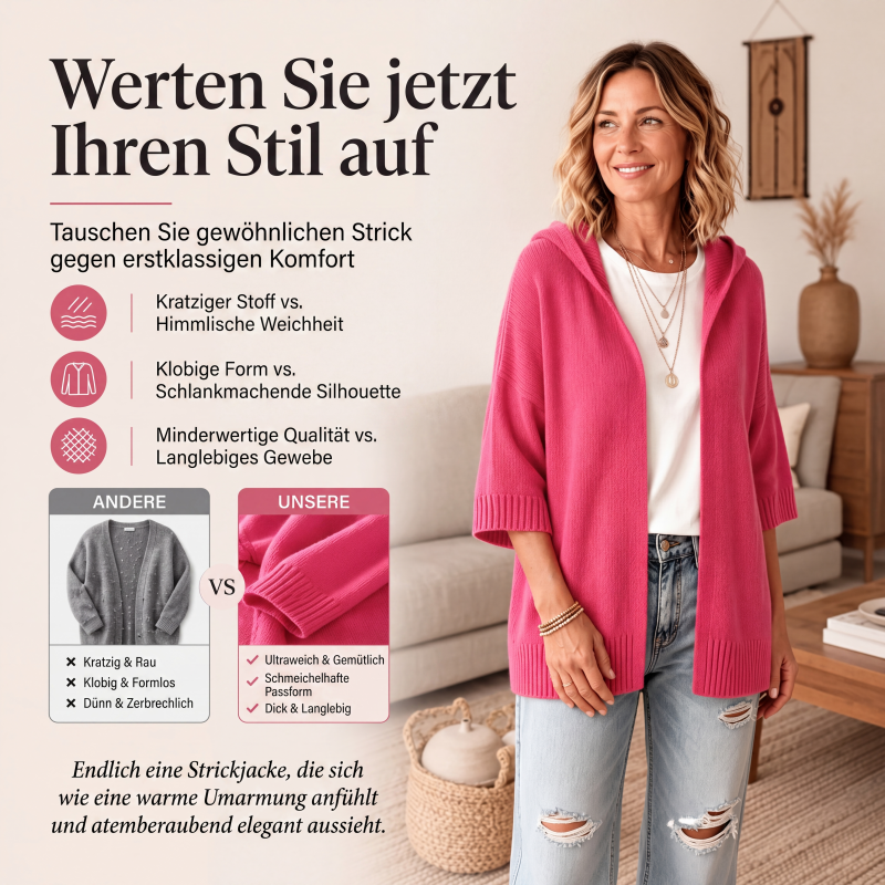 🌸 Kapuzen-Cardigan mit 3/4-Ärmeln – Leichter Stoff, bequemer Schnitt & praktische Kapuze – Ideal für die Übergangszeit & Layering versandfrei