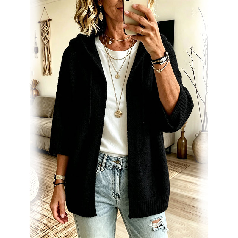 🌸 Kapuzen-Cardigan mit 3/4-Ärmeln – Leichter Stoff, bequemer Schnitt & praktische Kapuze – Ideal für die Übergangszeit & Layering versandfrei