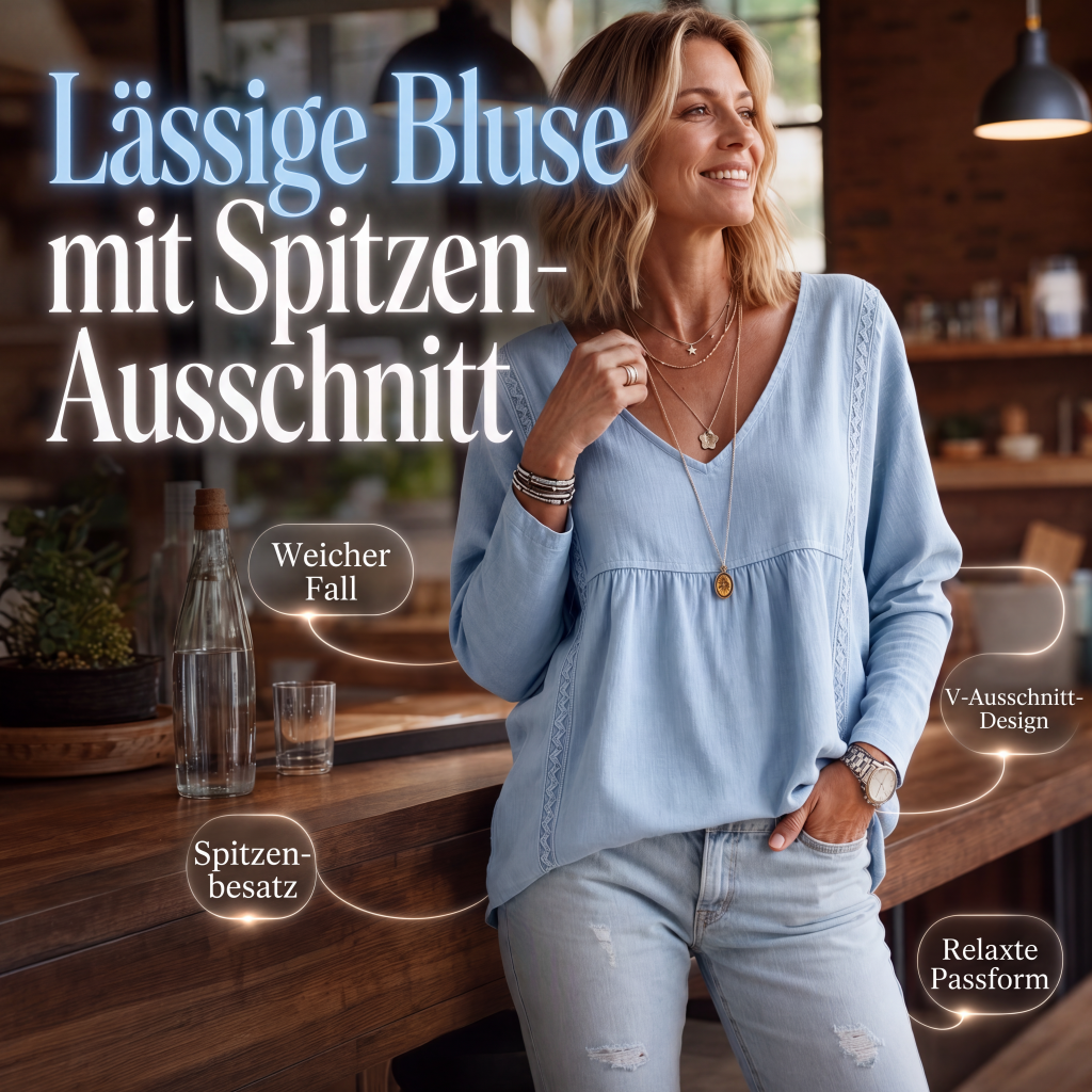 Legere Damen-Bluse mit V-Ausschnitt und langen Ärmeln