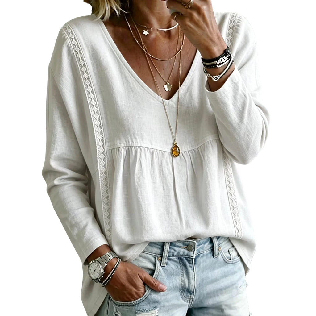 Legere Damen-Bluse mit V-Ausschnitt und langen Ärmeln