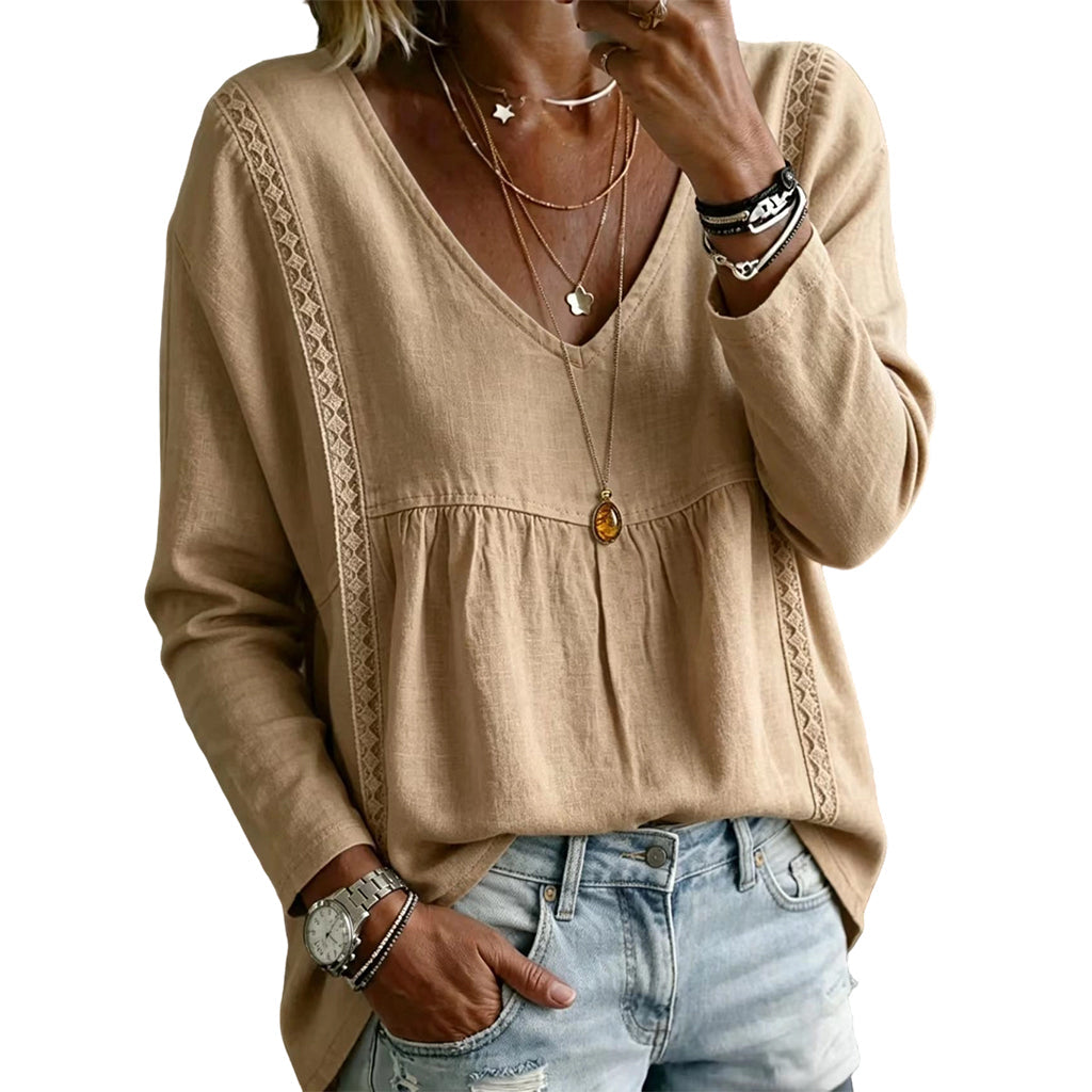 Legere Damen-Bluse mit V-Ausschnitt und langen Ärmeln