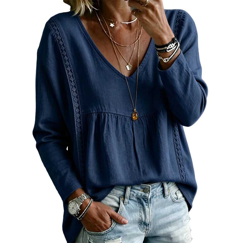 Legere Damen-Bluse mit V-Ausschnitt und langen Ärmeln