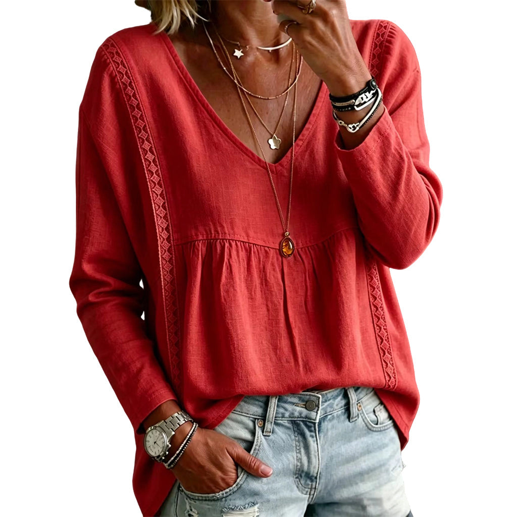 Legere Damen-Bluse mit V-Ausschnitt und langen Ärmeln