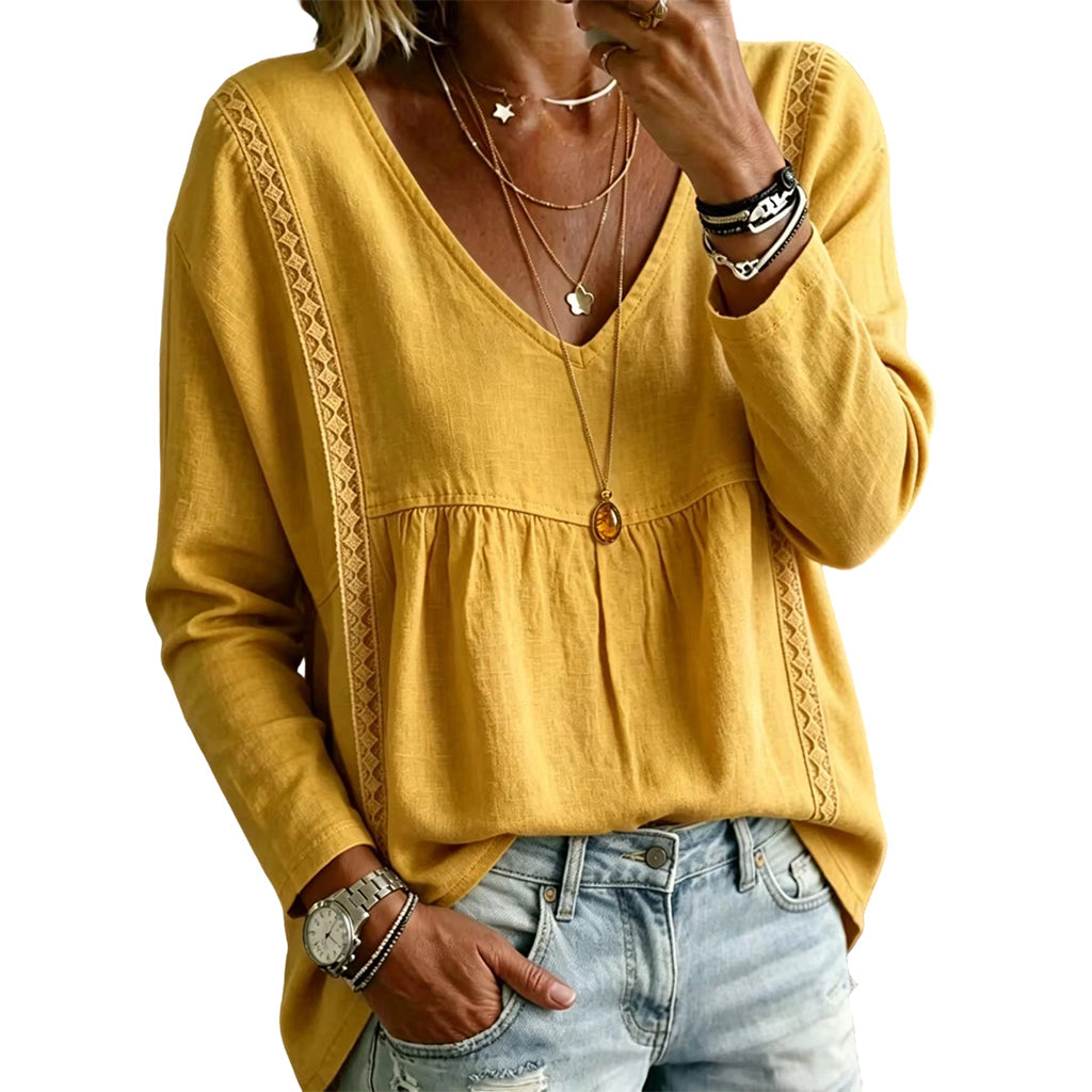 Legere Damen-Bluse mit V-Ausschnitt und langen Ärmeln