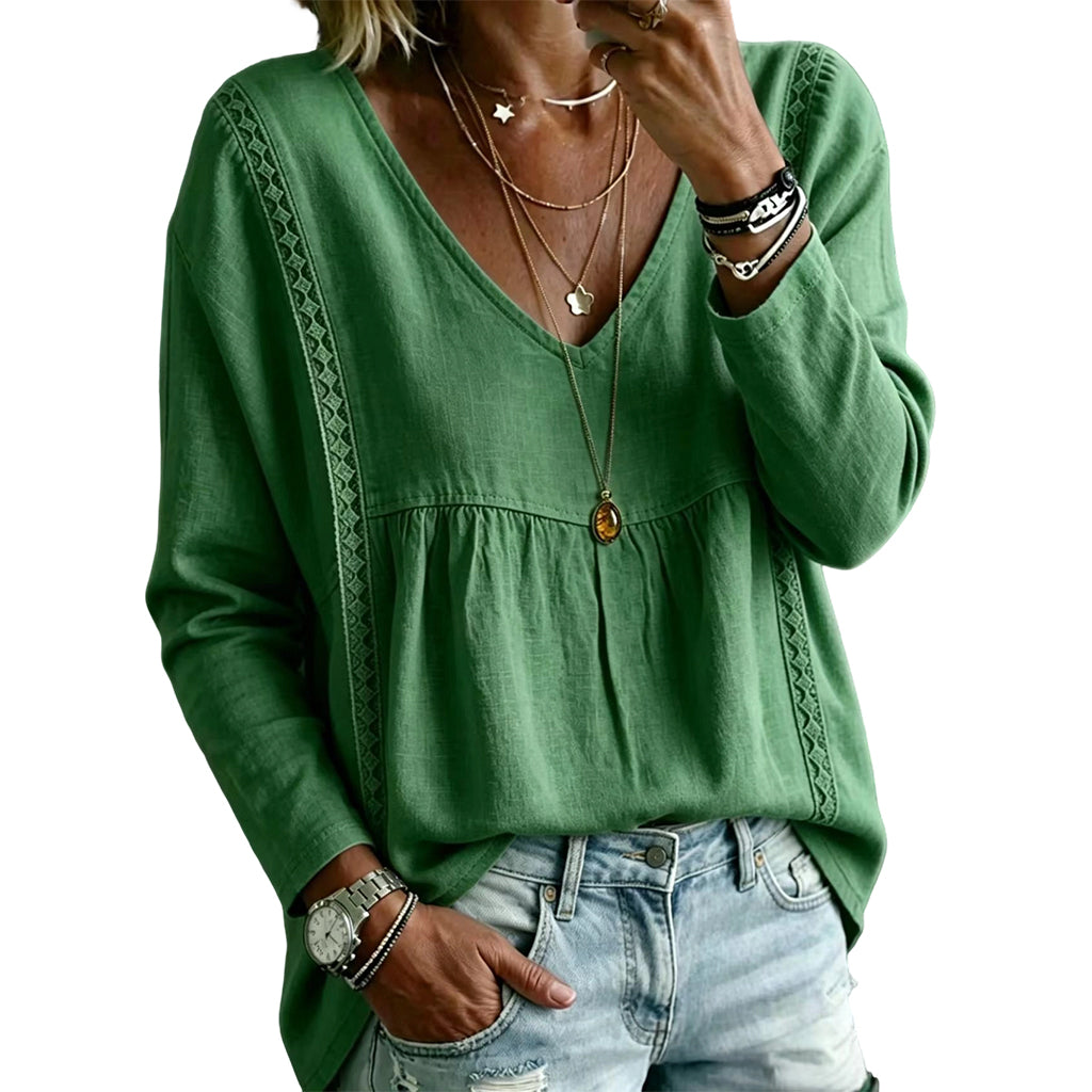 Legere Damen-Bluse mit V-Ausschnitt und langen Ärmeln