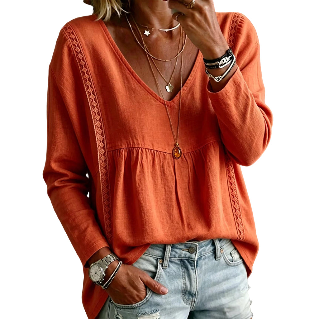 Legere Damen-Bluse mit V-Ausschnitt und langen Ärmeln