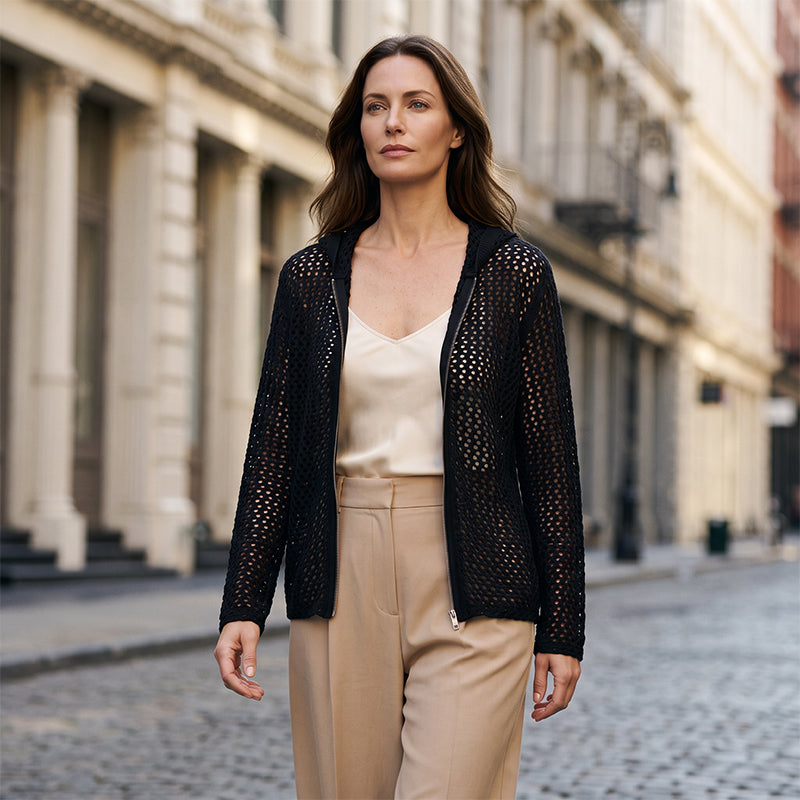 🌸☀️ 2026 Damen Open-Knit-Zip-Cardigan | Leichter Longsleeve-Pullover mit Hohleffekt für Frühling & Sommer