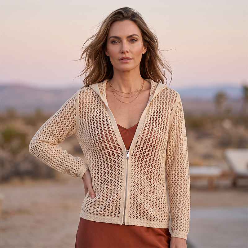 🌸☀️ 2026 Damen Open-Knit-Zip-Cardigan | Leichter Longsleeve-Pullover mit Hohleffekt für Frühling & Sommer