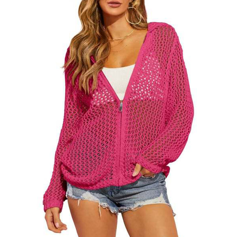 🌸☀️ 2026 Damen Open-Knit-Zip-Cardigan | Leichter Longsleeve-Pullover mit Hohleffekt für Frühling & Sommer
