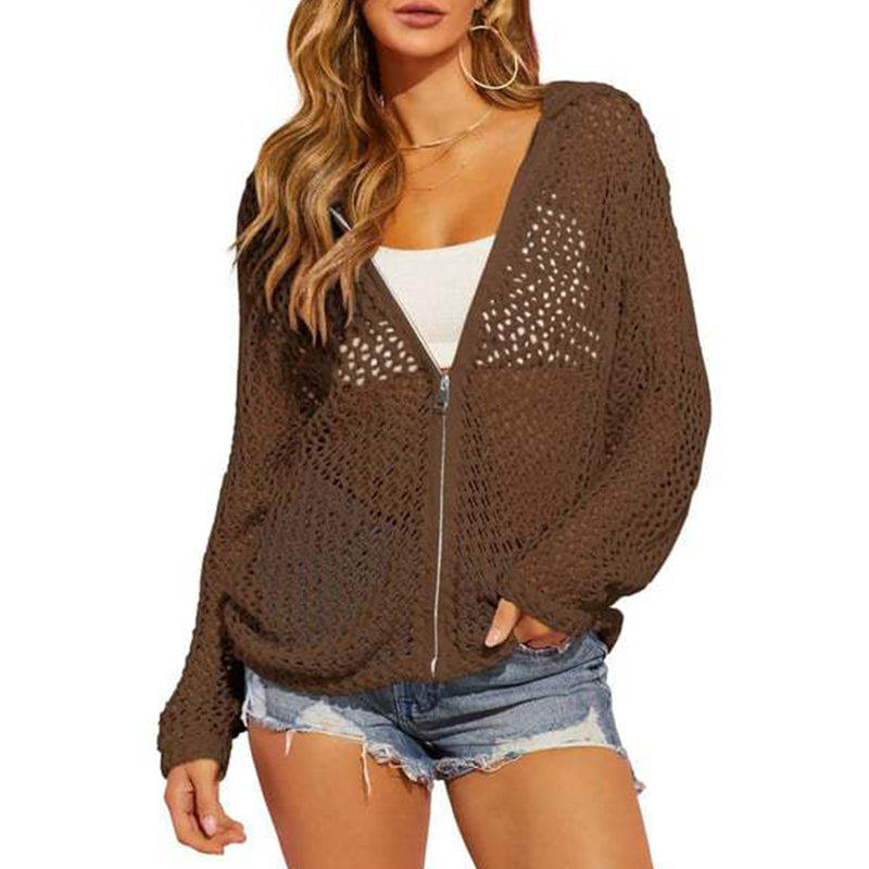 🌸☀️ 2026 Damen Open-Knit-Zip-Cardigan | Leichter Longsleeve-Pullover mit Hohleffekt für Frühling & Sommer