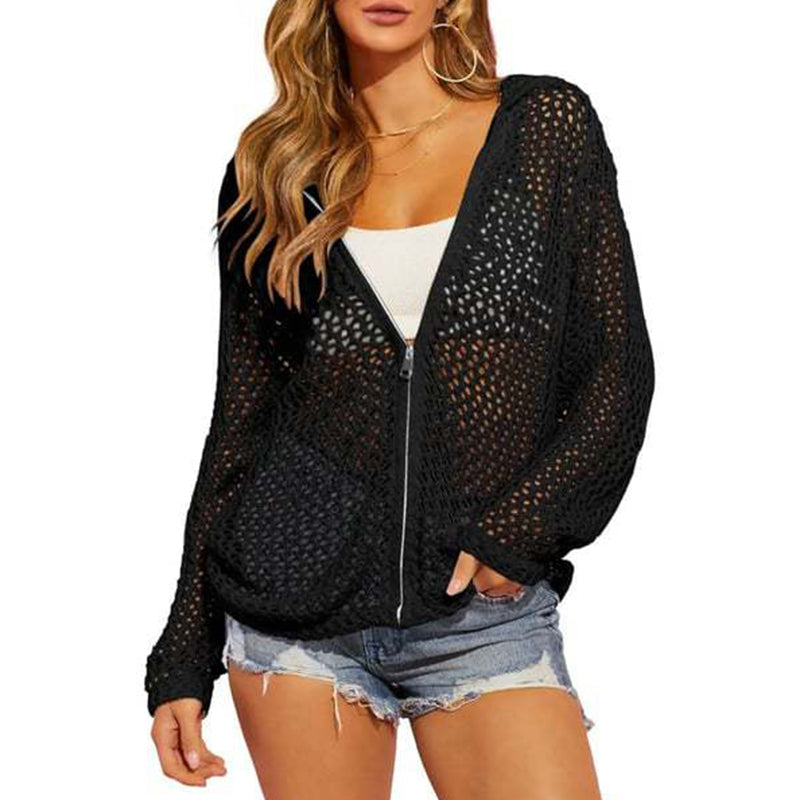 🌸☀️ 2026 Damen Open-Knit-Zip-Cardigan | Leichter Longsleeve-Pullover mit Hohleffekt für Frühling & Sommer