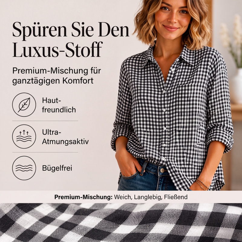 Kariertes Langarm-Hemd für Damen mit Knopfleiste