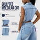 Ärmelloses Jeanskleid im Gilet-Stil mit hohem Schlitz für Damen