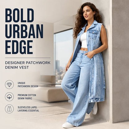 Ärmelloses Jeanskleid im Gilet-Stil mit hohem Schlitz für Damen