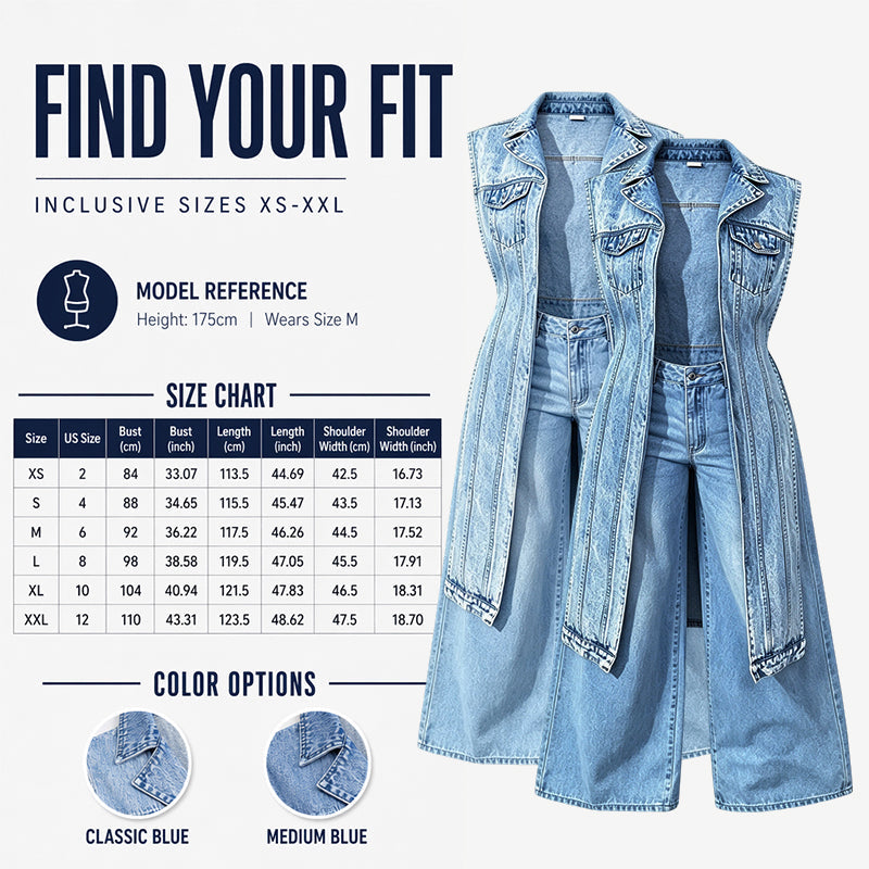 Ärmelloses Jeanskleid im Gilet-Stil mit hohem Schlitz für Damen