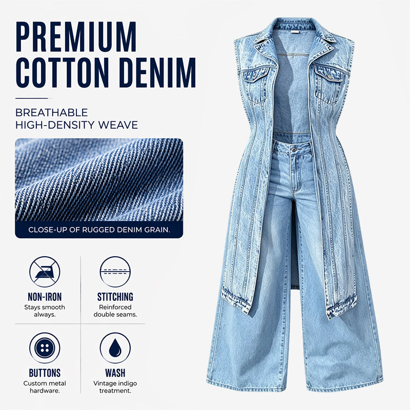 Ärmelloses Jeanskleid im Gilet-Stil mit hohem Schlitz für Damen
