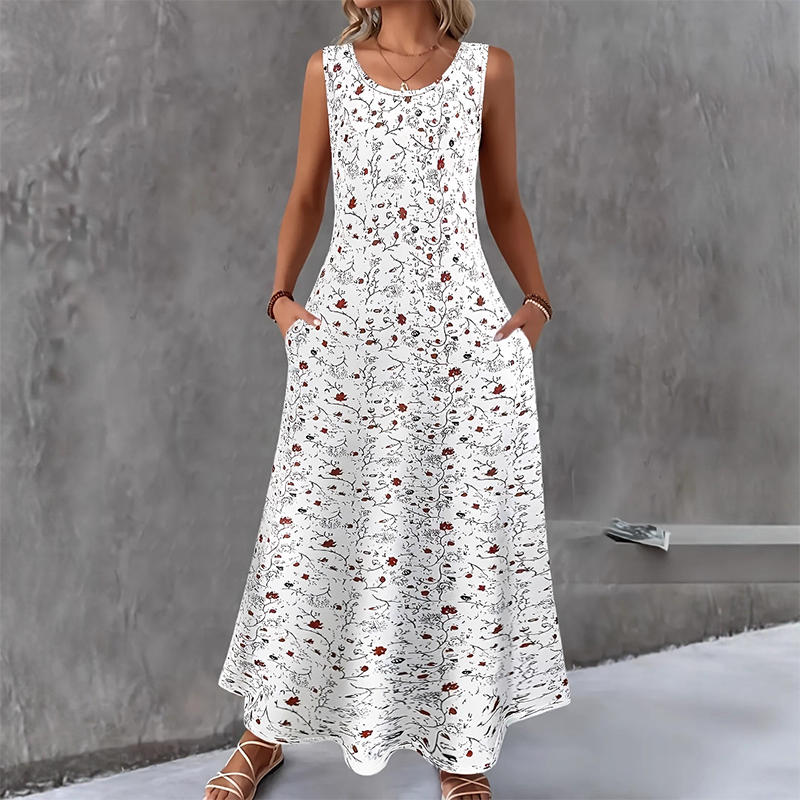 📢📢50%Rabatt!!!👗🌸 Ärmelloses A-Linien-Maxikleid mit Taschen