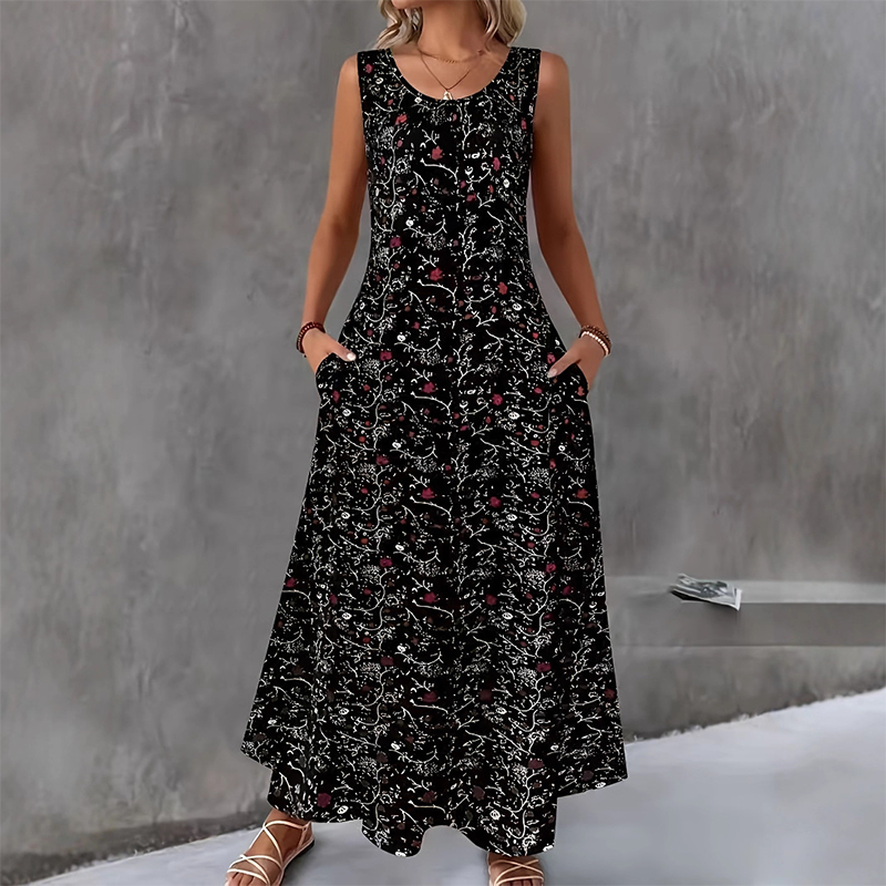 📢📢50%Rabatt!!!👗🌸 Ärmelloses A-Linien-Maxikleid mit Taschen