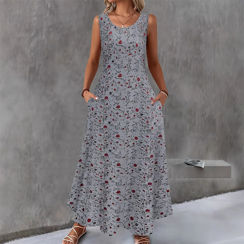 📢📢50%Rabatt!!!👗🌸 Ärmelloses A-Linien-Maxikleid mit Taschen