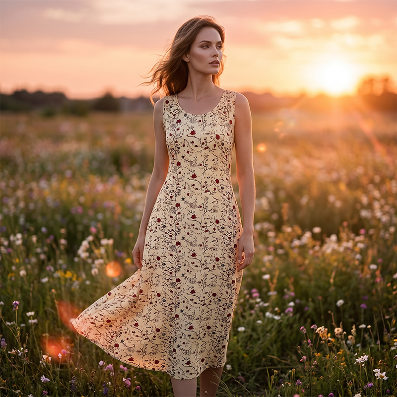 📢📢50%Rabatt!!!👗🌸 Ärmelloses A-Linien-Maxikleid mit Taschen