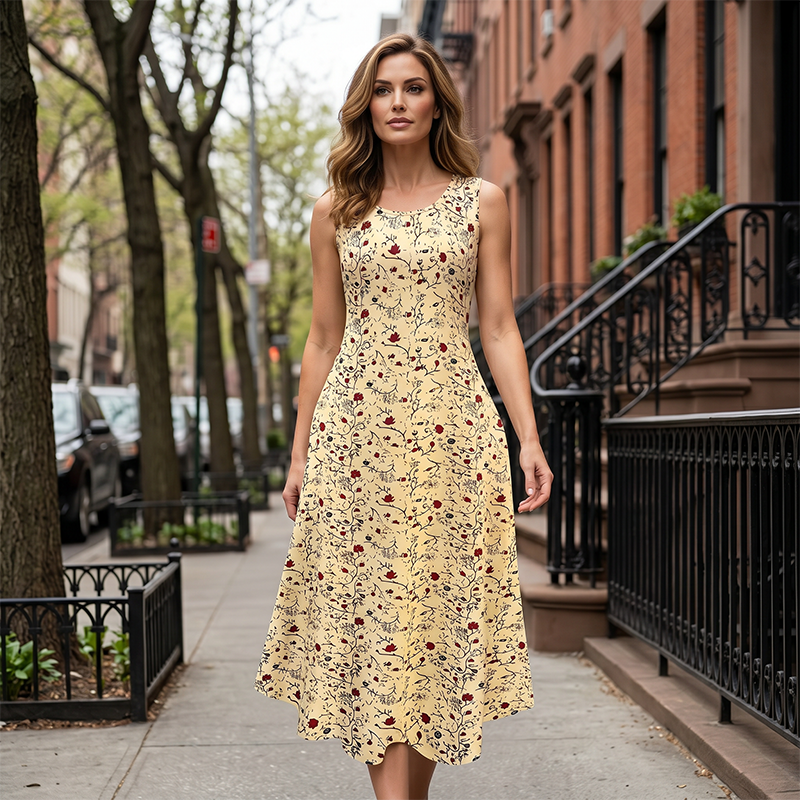 📢📢50%Rabatt!!!👗🌸 Ärmelloses A-Linien-Maxikleid mit Taschen