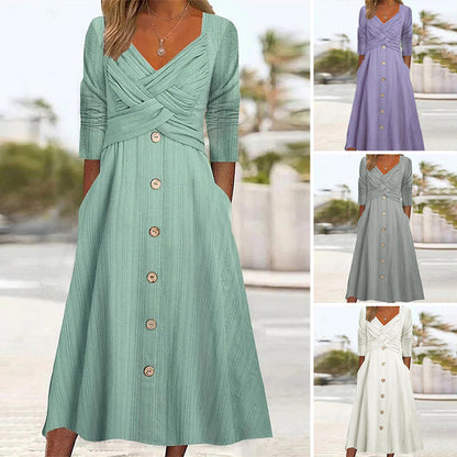 📢📢50%Rabatt!!!🎉✨Modisches Midikleid für Damen mit 3/4-Ärmeln