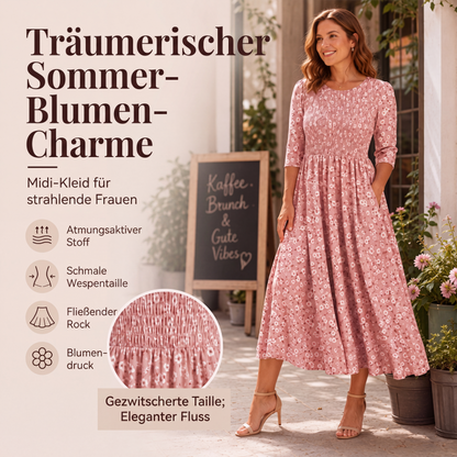 📢📢50%Rabatt!!!🎉✨Damen-Kleid mit Smoknähten und Blumenmuster