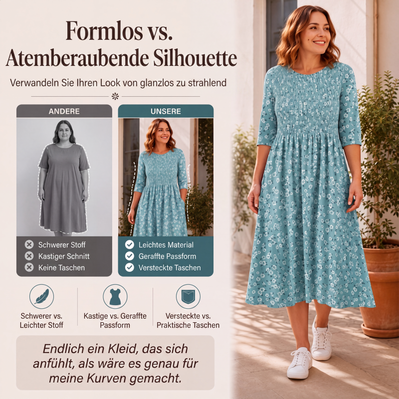 📢📢50%Rabatt!!!🎉✨Damen-Kleid mit Smoknähten und Blumenmuster