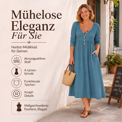 📢📢50%Rabatt!!!🎉✨Damen V-Ausschnitt Knopf-Plisseekleid