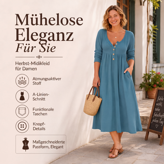 📢📢50%Rabatt!!!🎉✨Damen V-Ausschnitt Knopf-Plisseekleid