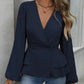 🌸 Damen-Bluse mit V-Ausschnitt, Ballonärmeln und Schößchen
