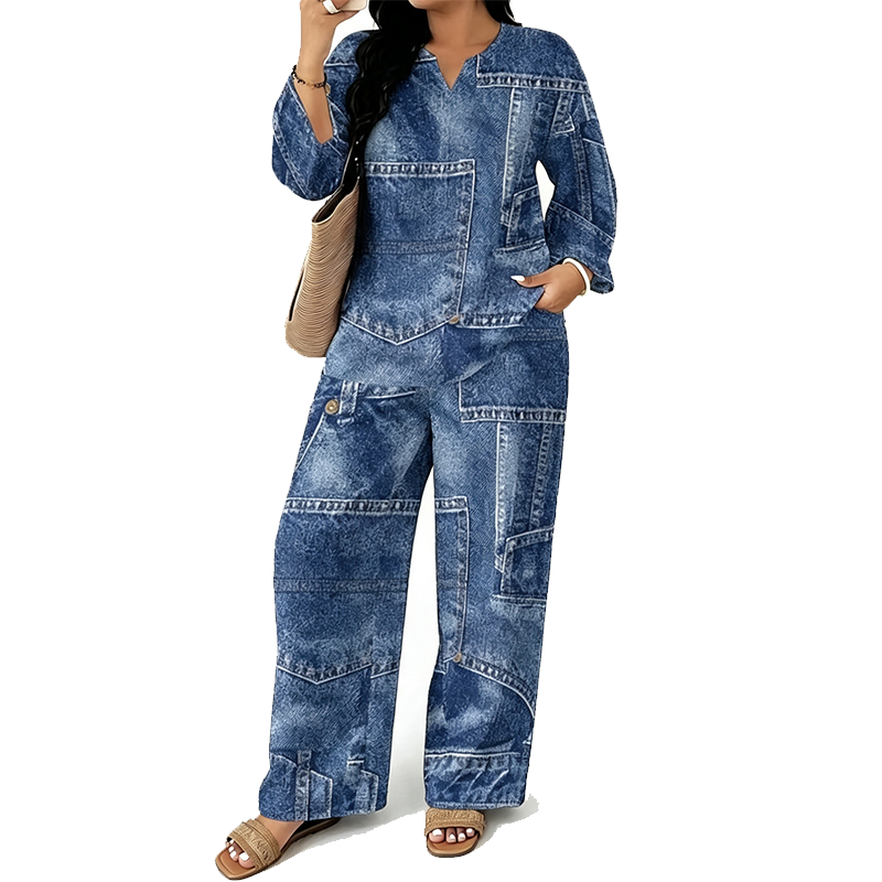 📢🎉50%Rabatt!!!🛍️✨Langarm-Oberteil mit Weithosen-Set für Damen
