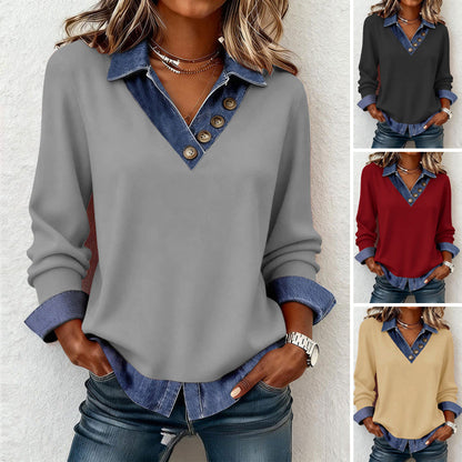 📢📢50%Rabatt!!!🎉✨Damen Shirt in Layering-Optik mit Denim-Kragen