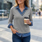 📢📢50%Rabatt!!!🎉✨Damen Shirt in Layering-Optik mit Denim-Kragen