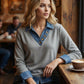 📢📢50%Rabatt!!!🎉✨Damen Shirt in Layering-Optik mit Denim-Kragen