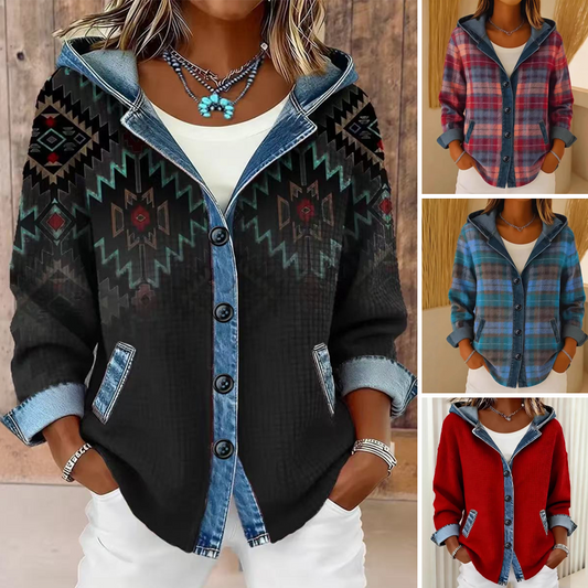 📢📢50%Rabatt!!!🎉✨Damen Denim Patchwork Kapuzenjacke