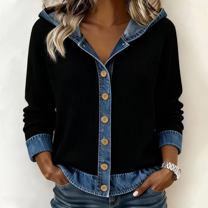 📢📢50%Rabatt!!!🎉✨Damen Denim Patchwork Kapuzenjacke
