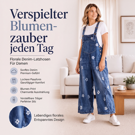 📢📢50%Rabatt!!!🎉✨Damen Jeans-Latzhose mit Blumenmuster, lockere Passform