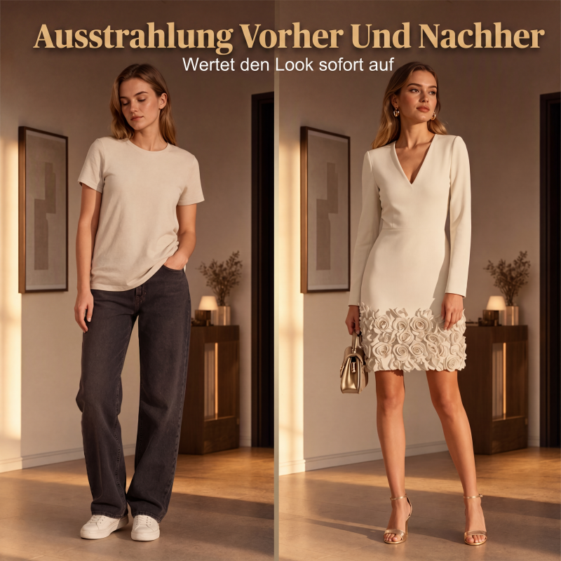 📢📢50%Rabatt!!!🎉✨Elegantes Damenkleid mit V-Ausschnitt und langen Ärmeln