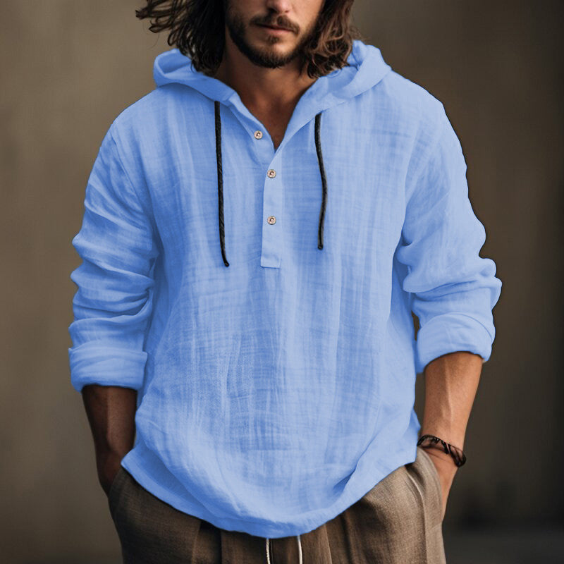 📢📢50%Rabatt!!!🎉✨Lässiger, einfarbiger, atmungsaktiver Kapuzenpullover mit Knopfleiste auf der Vorderseite