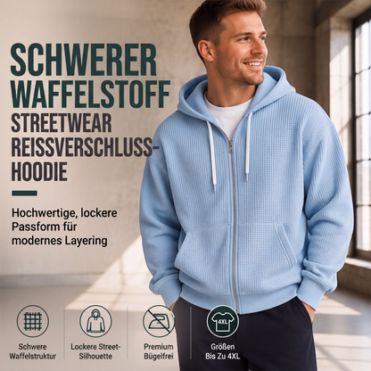 📢📢50%Rabatt!!!🎉✨Herren-Waffelstrick-Kapuzenpullover mit durchgehendem Reißverschluss