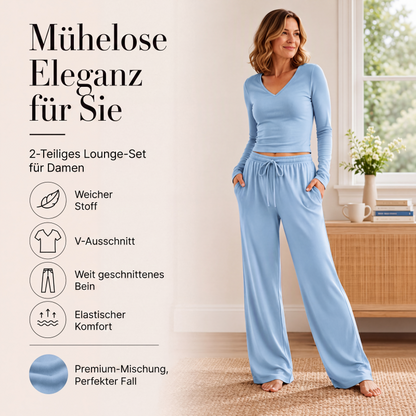 📢📢50%Rabatt!!!🎉✨Damen-Set aus V-Ausschnitt-Langarmshirt und Weithosen