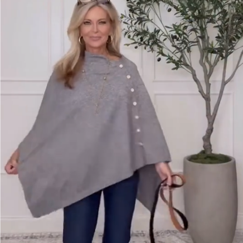 📢📢50%Rabatt!!!🎉✨Stilvoller Damen-Poncho mit seitlichen Knöpfen