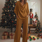 📢📢50%Rabatt!!!🎉✨Damen Set aus Langarm-Oberteil mit Schalkragen und Hose, 2-teilig