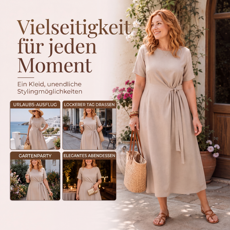 📢📢50%Rabatt!!!🎉✨Elegantes Damen-Midikleid mit verstellbarem Taillenbindegürtel