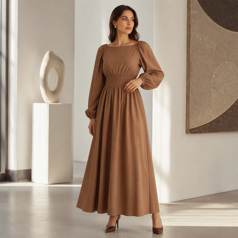 📢📢50%Rabatt!!!🎉✨Gestreiftes Maxikleid für Damen mit elastischer Taille