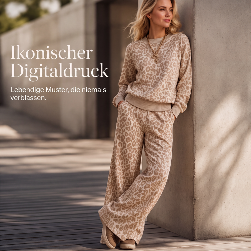 📢 Nur kurz: 50% Rabatt sichern! ⏰ Damen-Set mit Sweatshirt mit Leopardenmuster und weiten Hosen